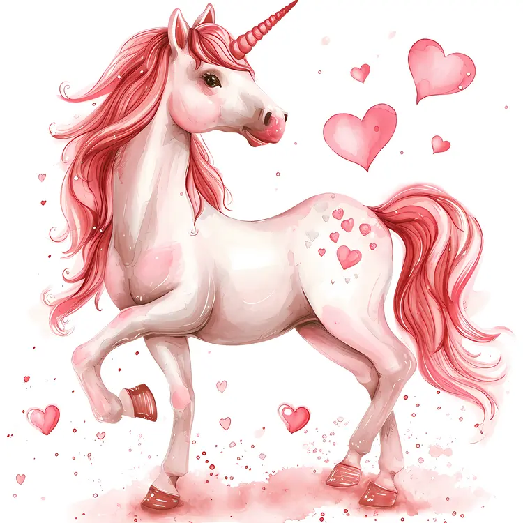 Elegant White Unicorn with Hearts
