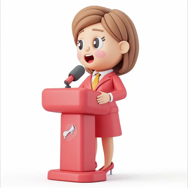 Cartoon Woman at Podium