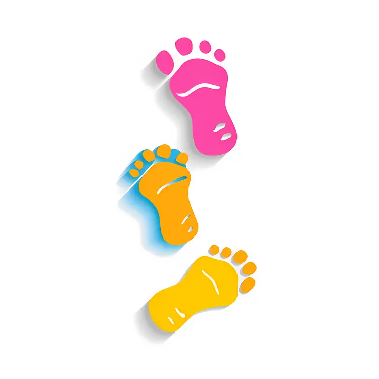 Colorful Footprints in Pink, Blue, and Yellow