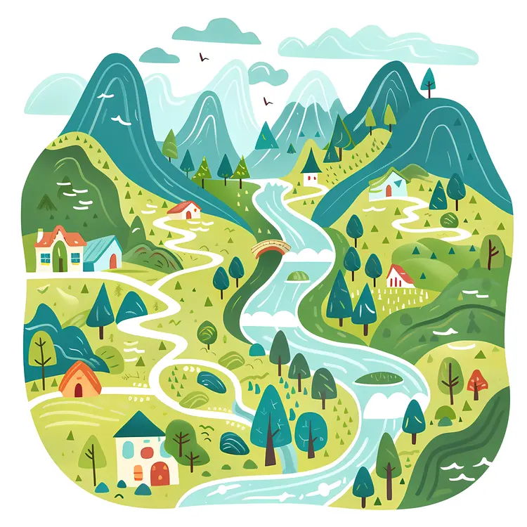 Colorful Mountain Landscape Illustration