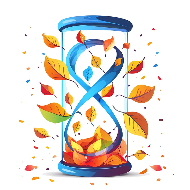 Hourglass with Falling Autumn Leaves