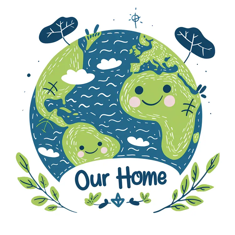 Smiling Earth Illustration with Leaves