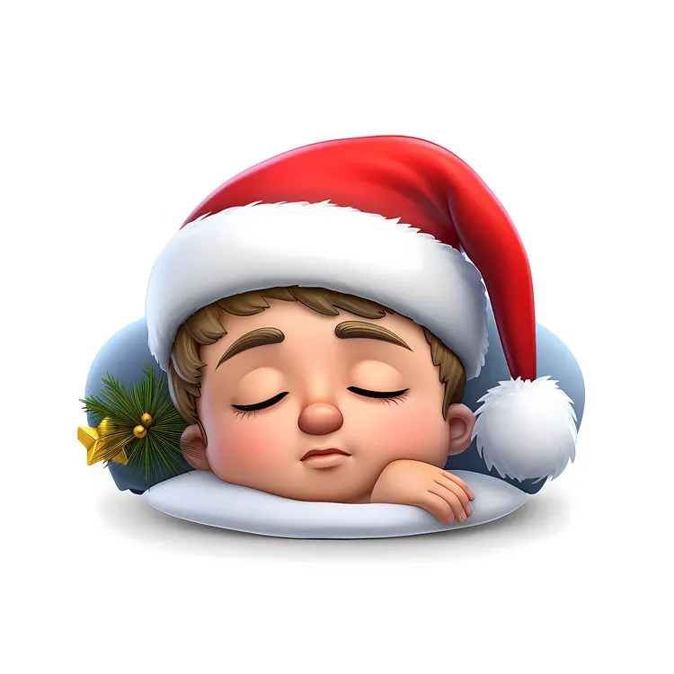 Sleeping Boy with Santa Hat and Holly