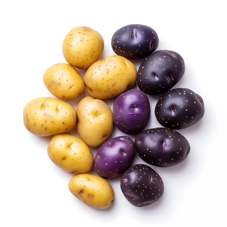 Yellow and Purple Potatoes in a Cluster