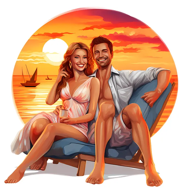 Couple Relaxing on Lounge Chair at Sunset