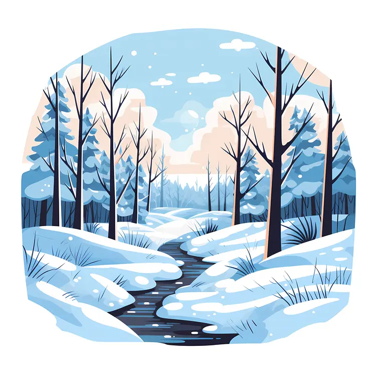 Snowy Forest with a Stream