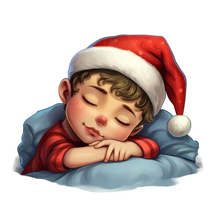 Cute Child Sleeping in Santa Hat