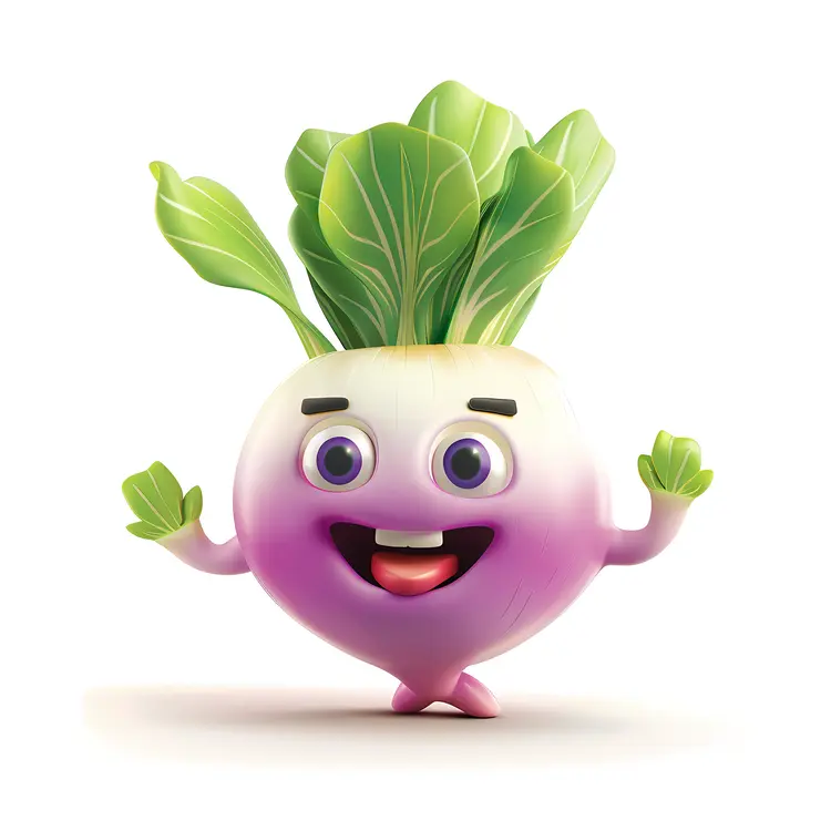 Happy Cartoon Turnip with Leaves