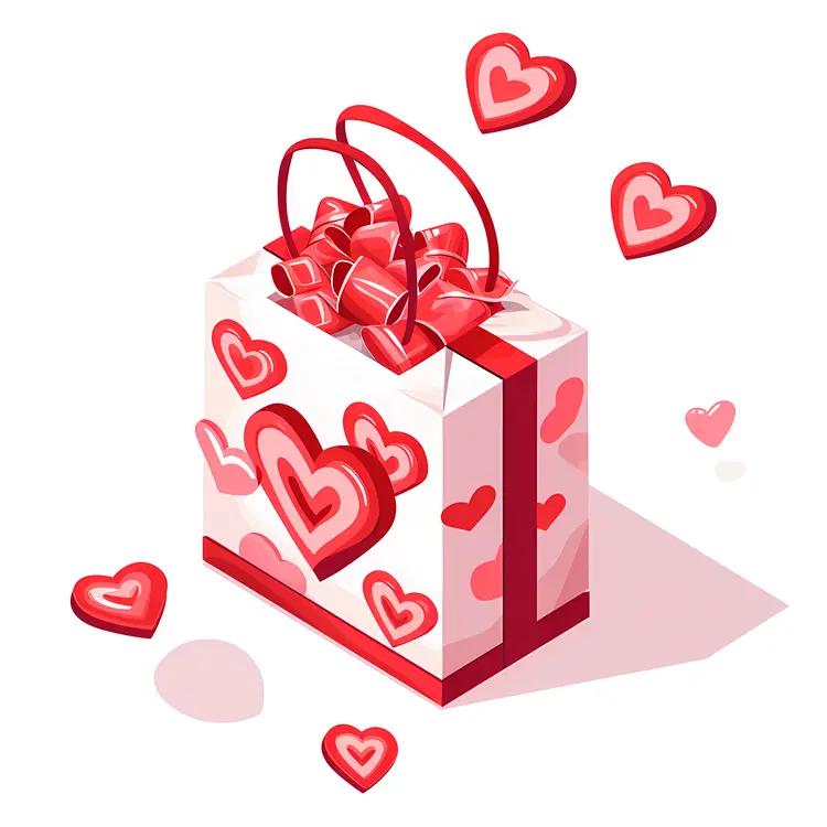 White and Red Heart Gift Bag for Valentine's Day