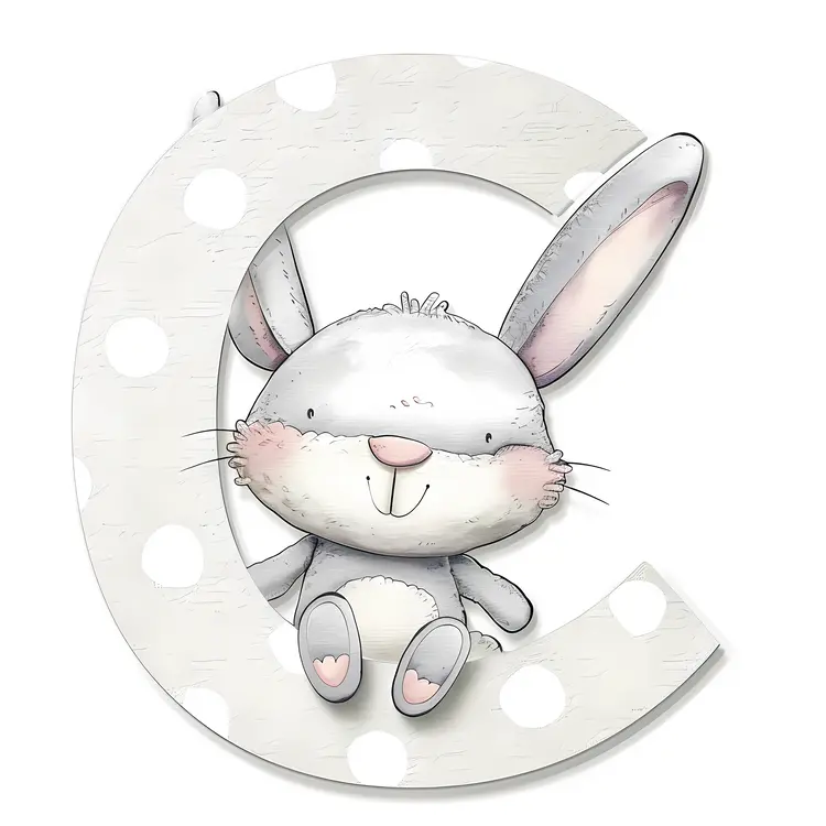 Gray Bunny with Letter C