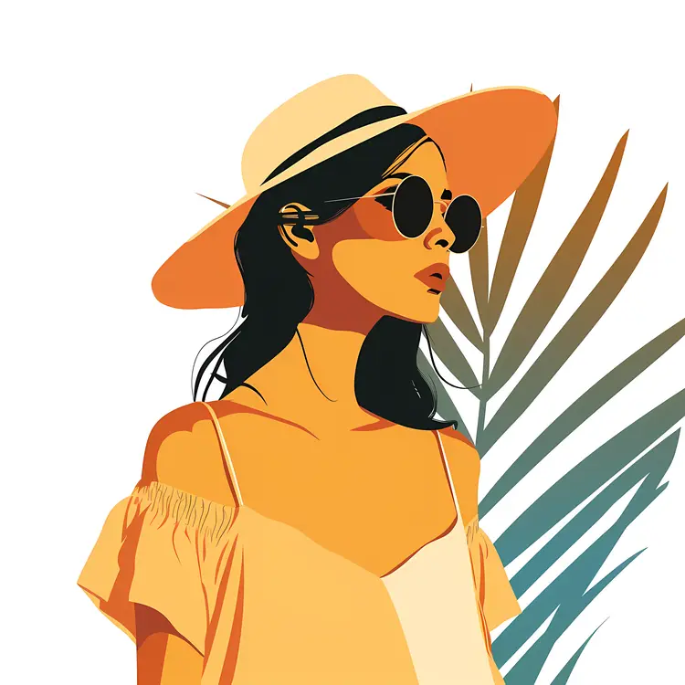 Stylish Woman with Hat and Sunglasses