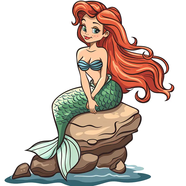 Mermaid on Rock with Playful Expression