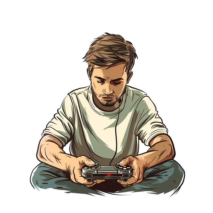 Man with Game Controller in Casual Attire