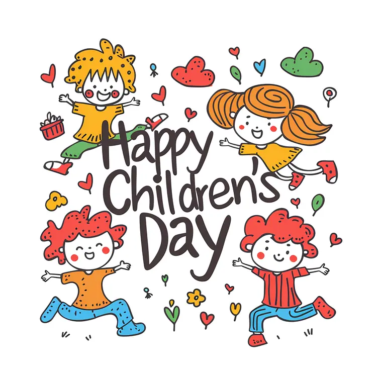 Happy Children's Day Sketch with Hearts