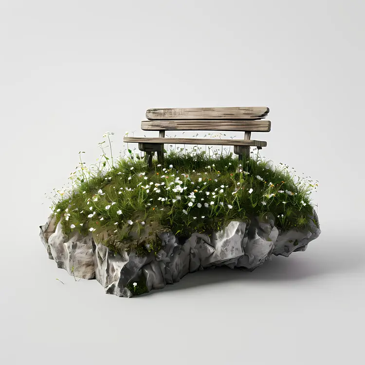 Wooden Bench on Grass