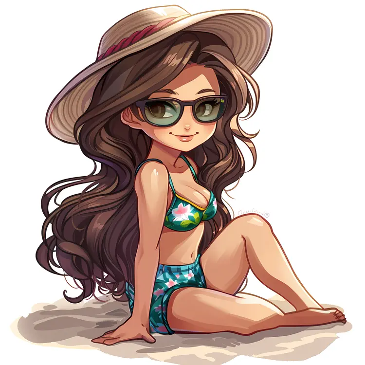 Relaxing Beach Girl in Floral Outfit