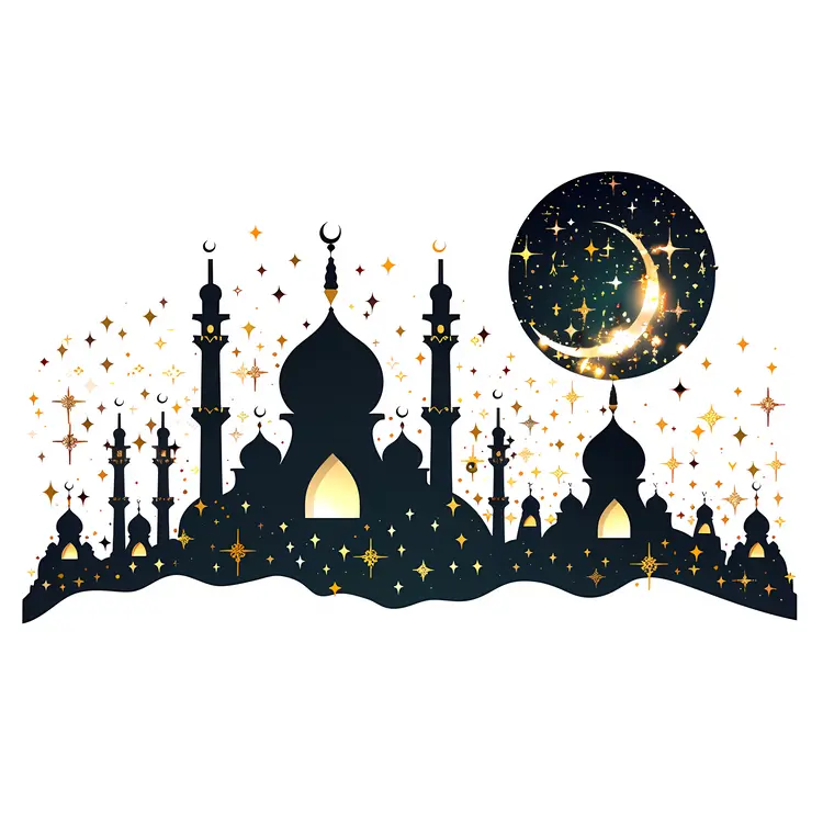Nighttime Mosque Silhouette with Stars