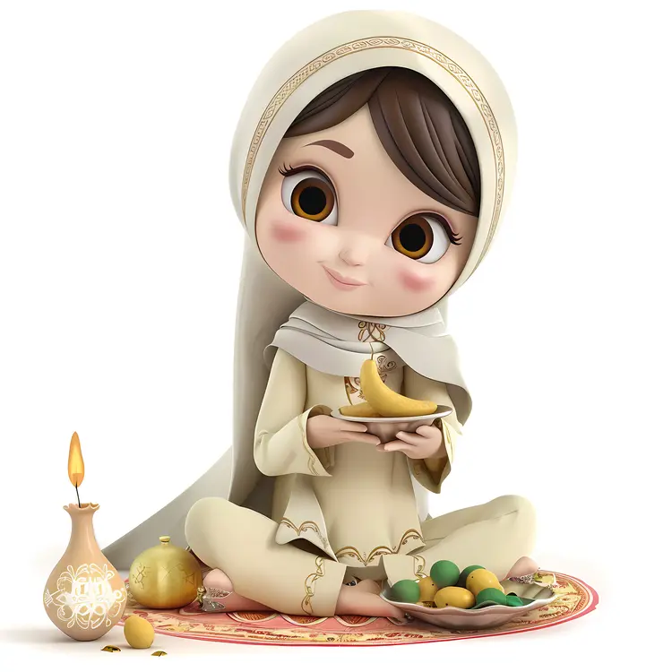Girl with Lamp Sitting on Mat
