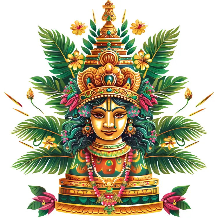 Colorful Deity Illustration with Floral Elements