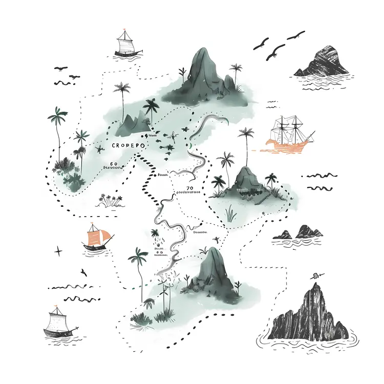 Adventure Treasure Map with Ships and Islands