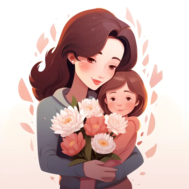 Mother and Daughter with Flowers