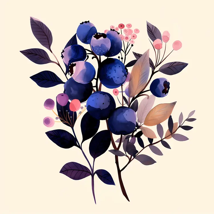 Blueberries with Leaves Illustration