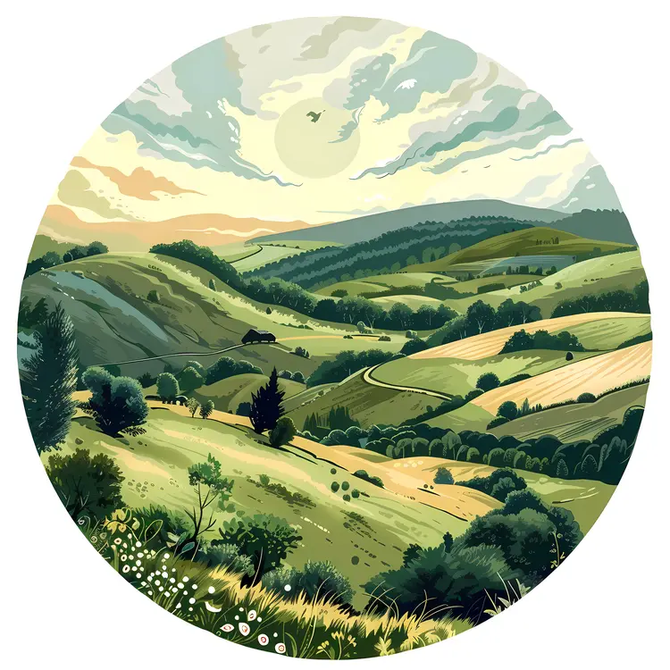 Peaceful Countryside Landscape with Rolling Hills