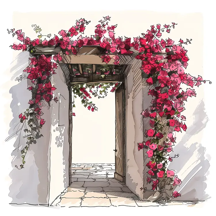 Red Flowers Decorating an Archway