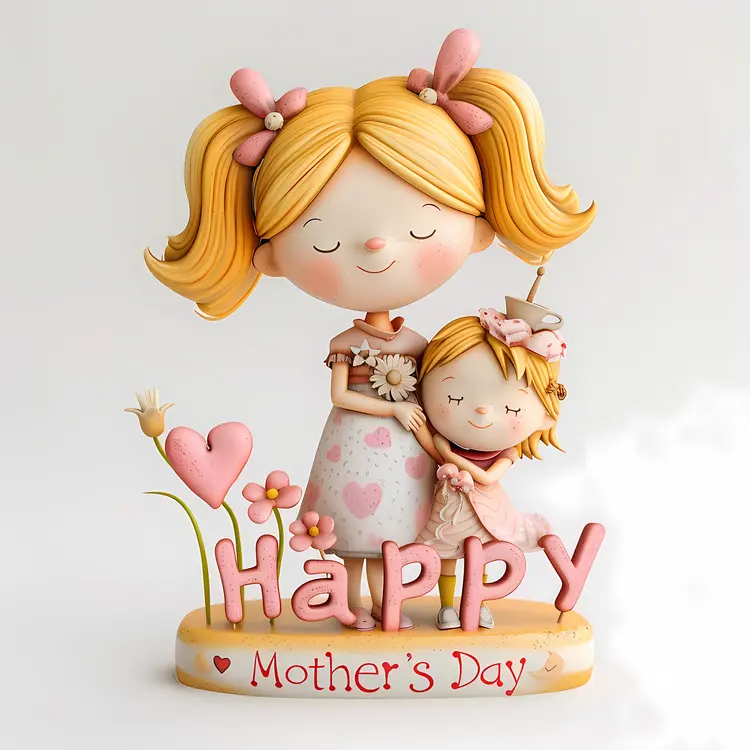 Happy Mother's Day Figurine with Mother and Daughter