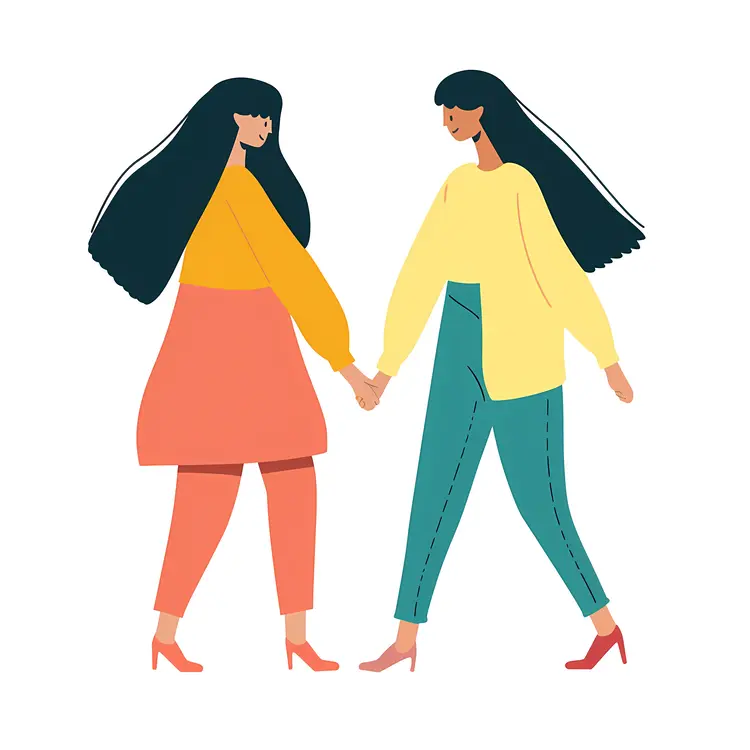 Two Women Holding Hands in Casual Clothing