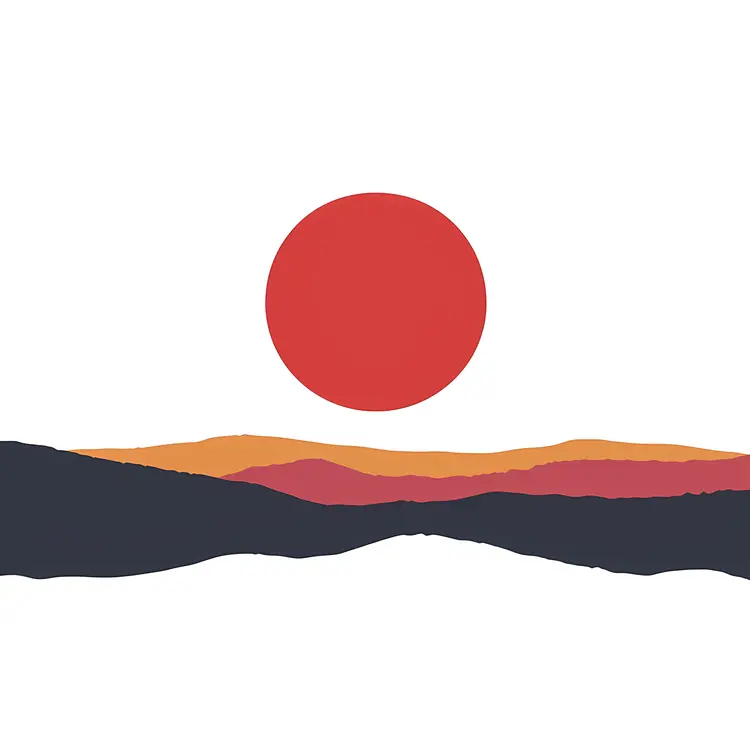 Red Sun Over Colorful Horizon Illustration