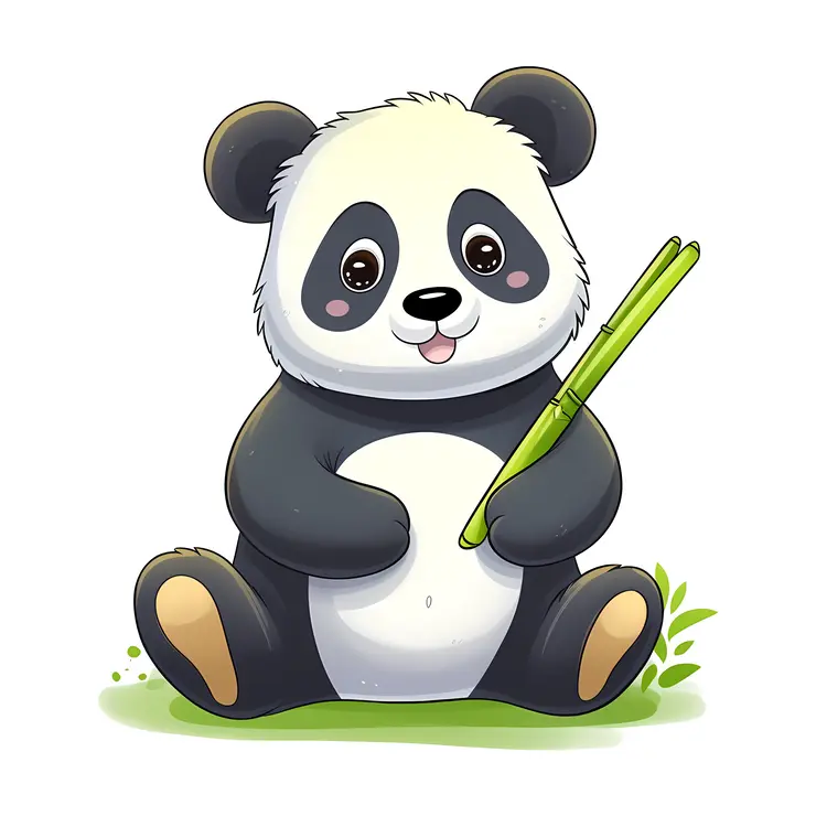 Cute Panda Holding Bamboo