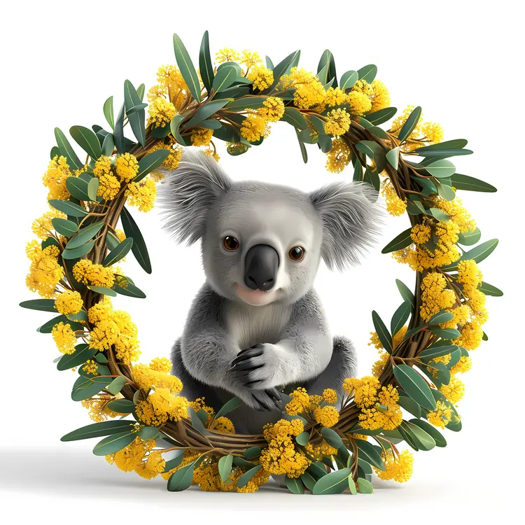 Cute Koala in Floral Wreath
