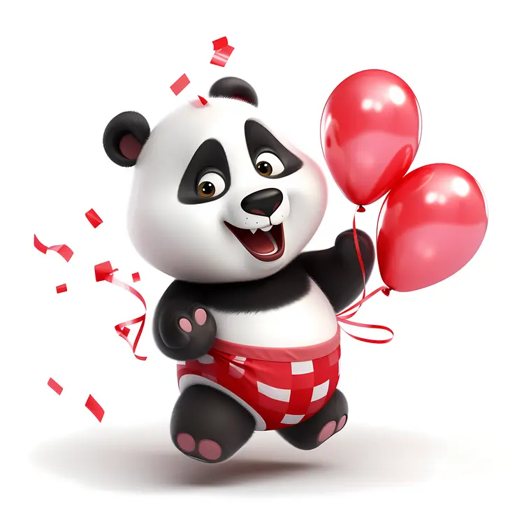 Adorable Panda with Red Balloons
