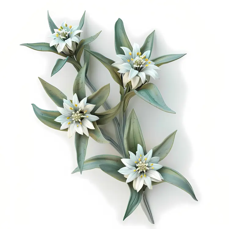 White Flowers with Green Leaves