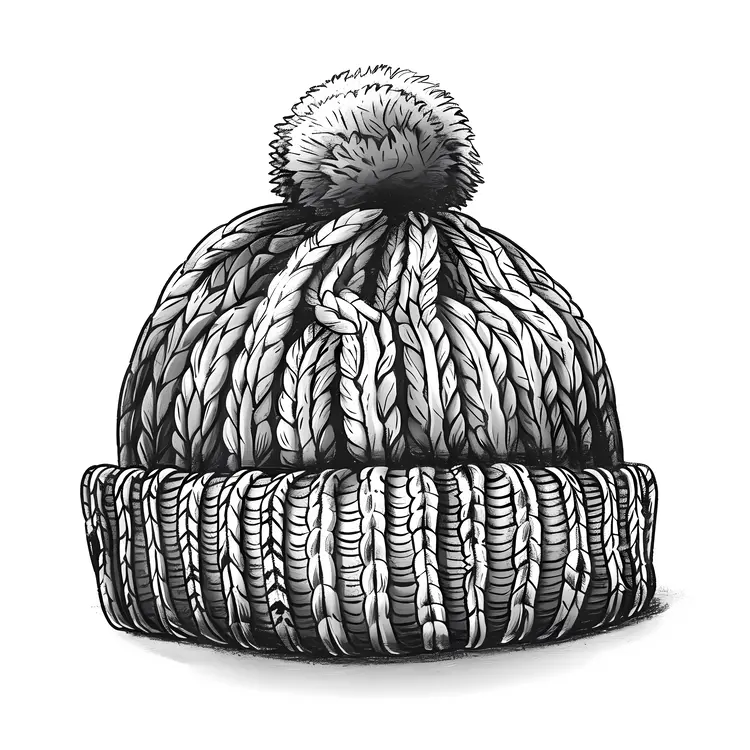 Black and White Knit Hat with Pom-pom