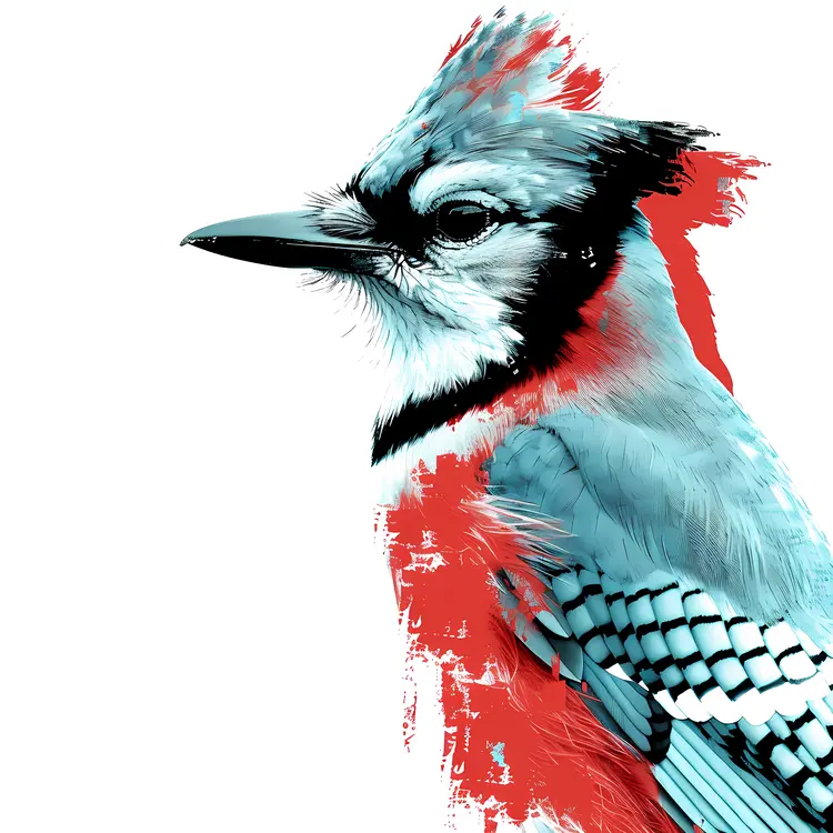 Abstract Blue Jay with Red and Blue Hues
