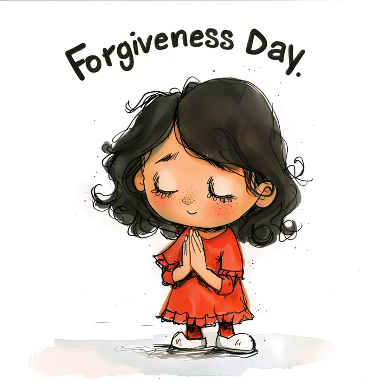 Forgiveness Day Illustration with Praying Girl in Red Dress