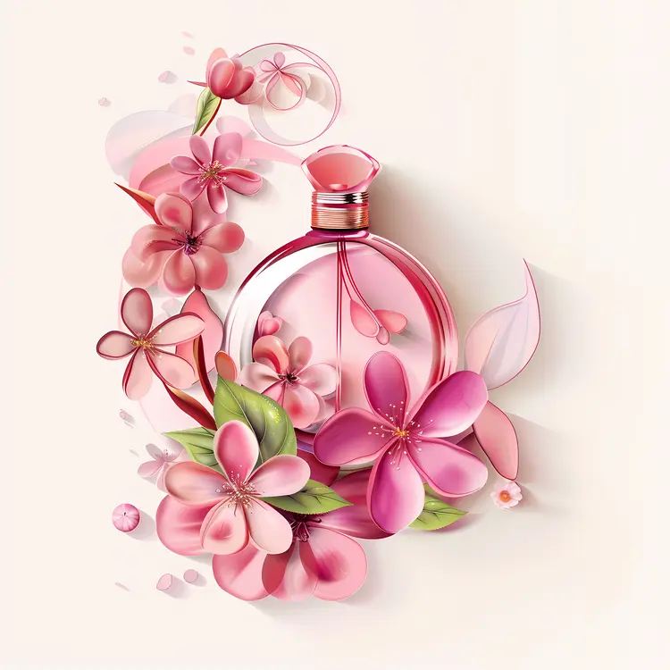 Elegant Pink Round Perfume Bottle with Floral Design