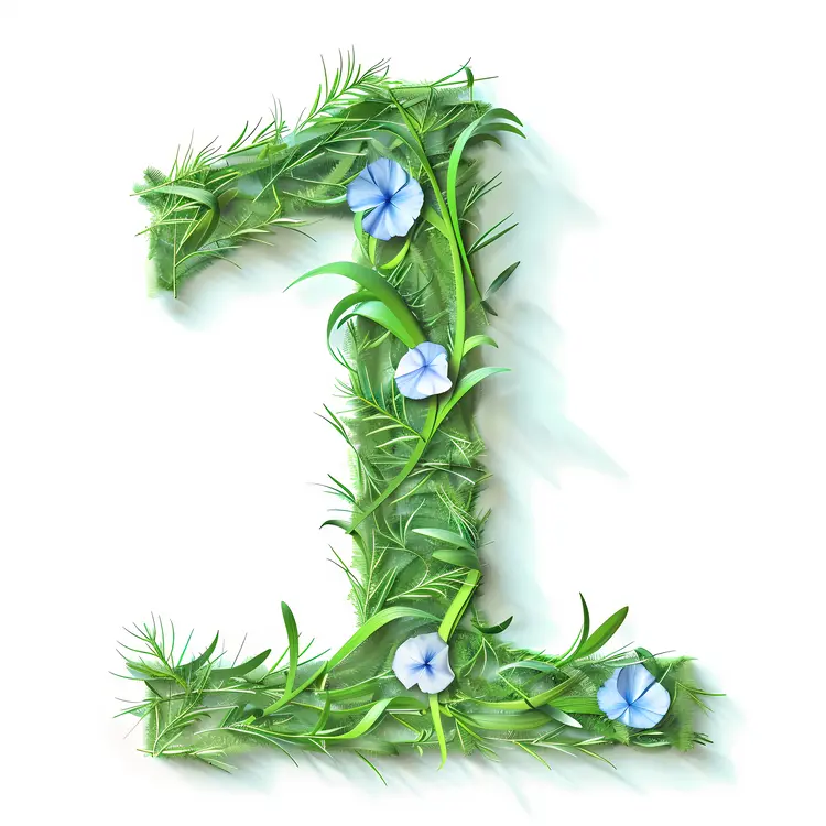 Number 1 with Blue Flowers and Grass
