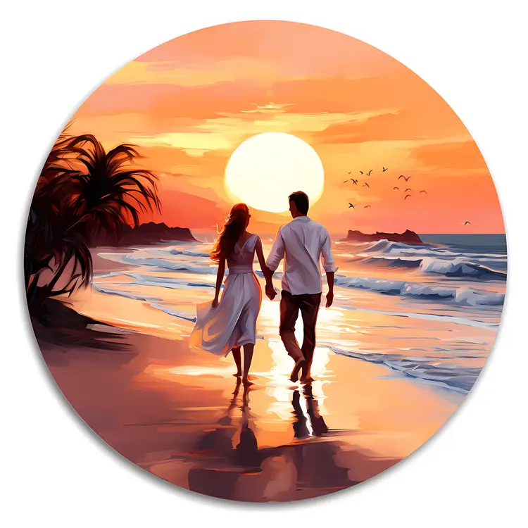 Couple Walking on the Beach at Sunset