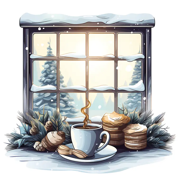 Morning Coffee by the Window with Snow