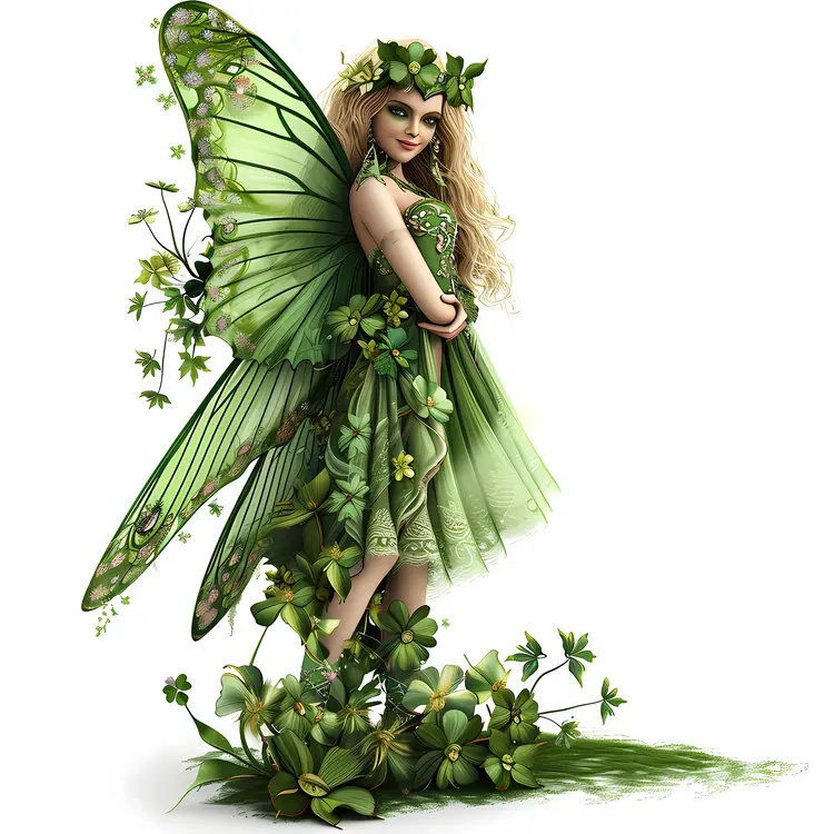 Green Fairy with Floral Dress