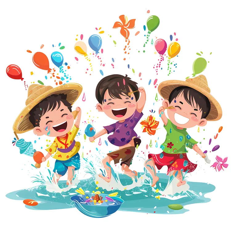 Children Playing with Water in Summer