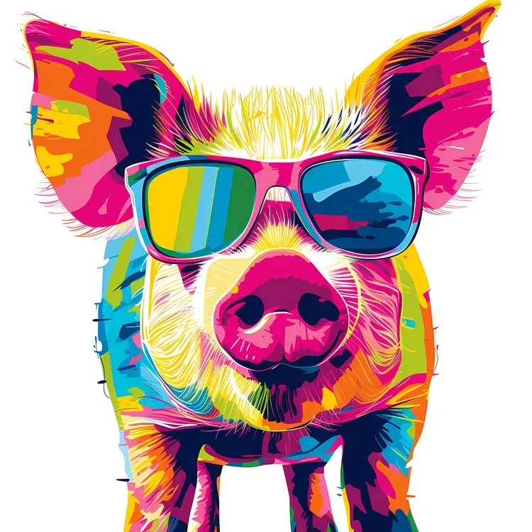 Colorful Pig with Sunglasses Illustration