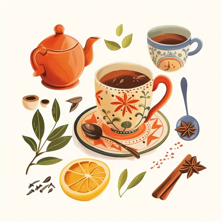 Beautiful Tea Set with Spices and Lemon