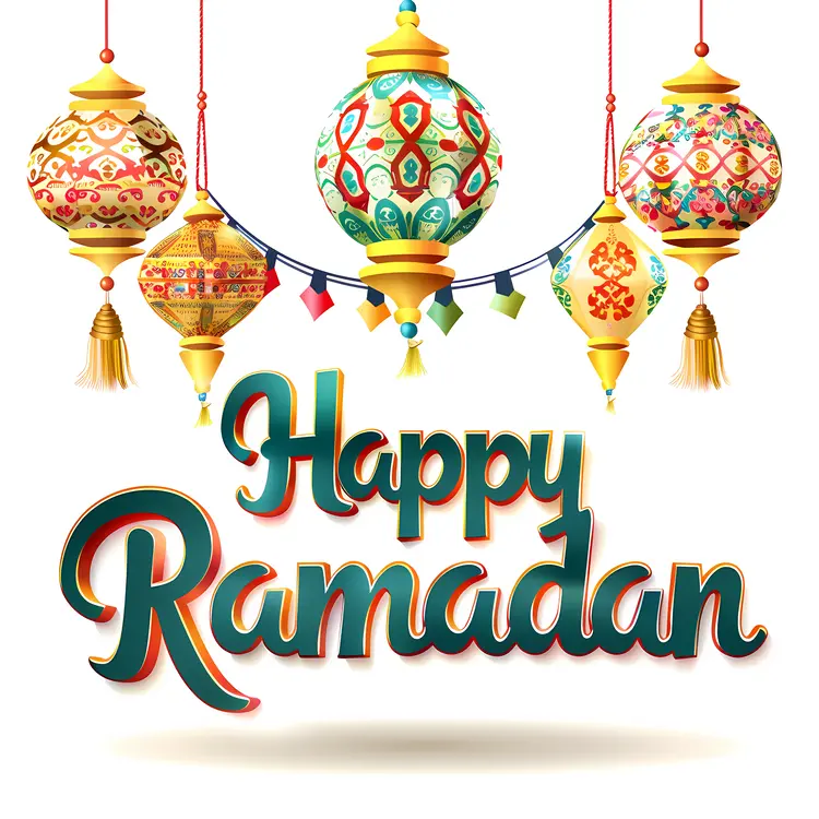 Colorful Lanterns with Happy Ramadan Text