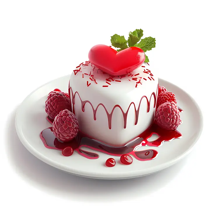 Heart-shaped Cake with Raspberries and Mint