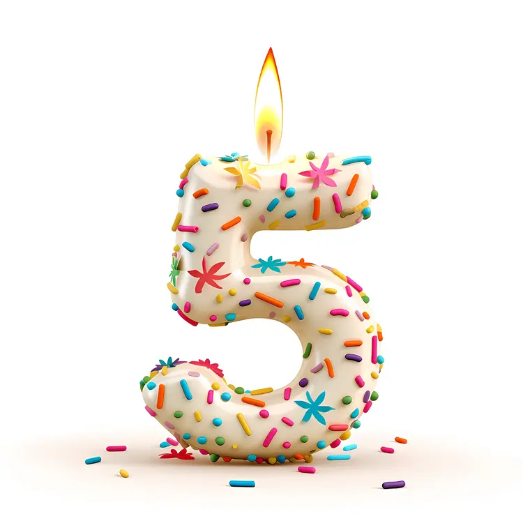 Number 5 Candle with Star Sprinkles