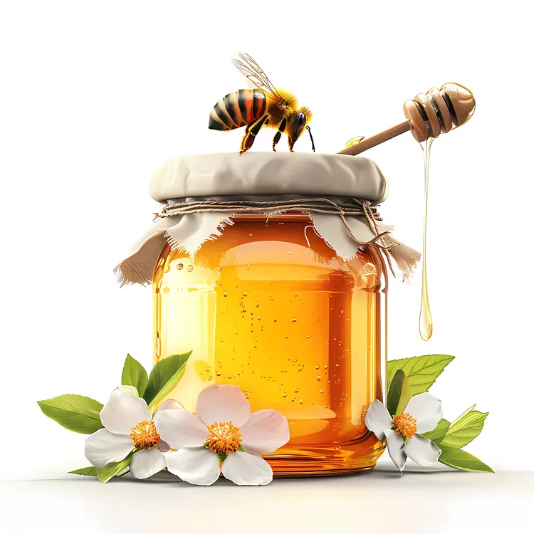 Honey Jar with Bee and Flowers